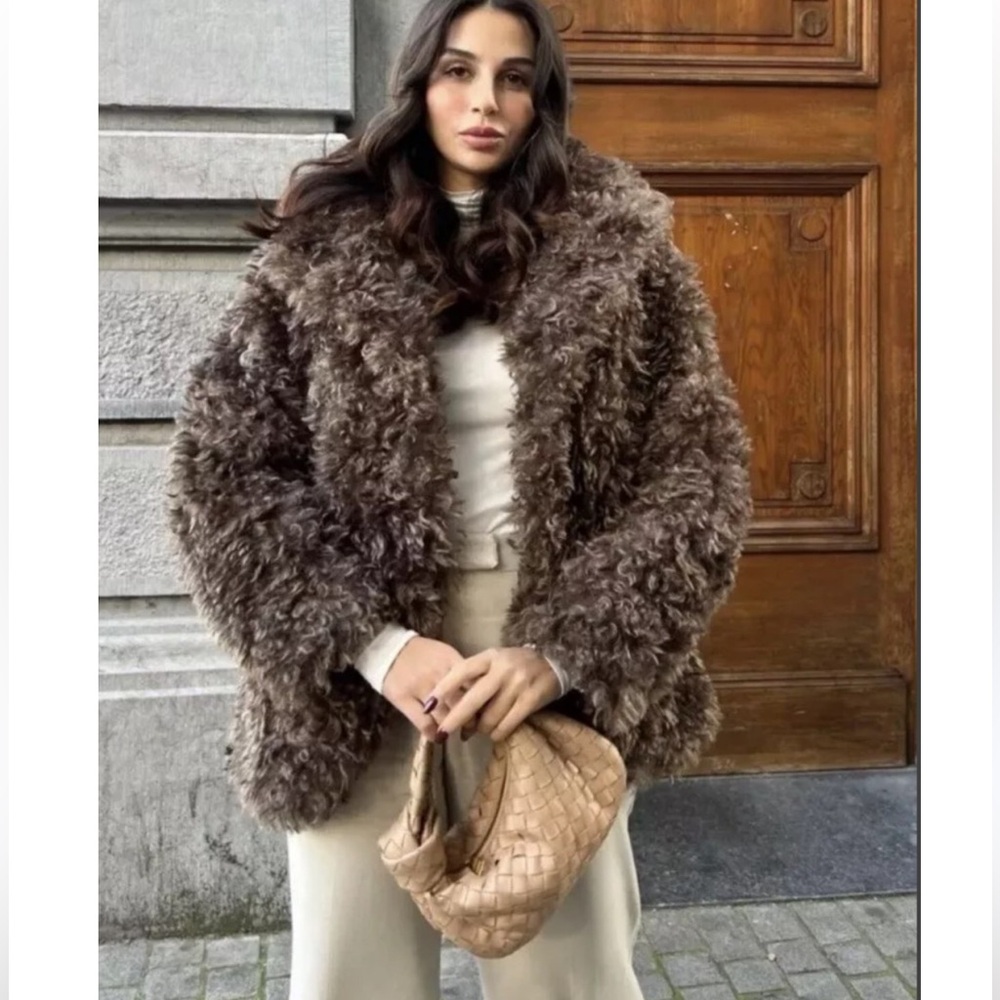 ZARA CHOCOLATE BROWN FAUX FUR COAT